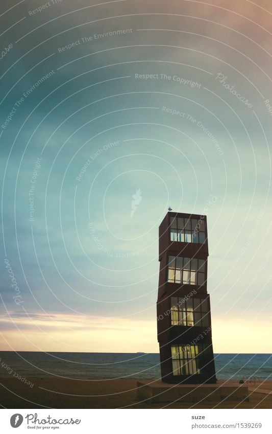 Der Turm Strand Meer Kunst Kunstwerk Umwelt Landschaft Sand Himmel Küste Sehenswürdigkeit Denkmal Rost alt außergewöhnlich dunkel hoch Stimmung geheimnisvoll