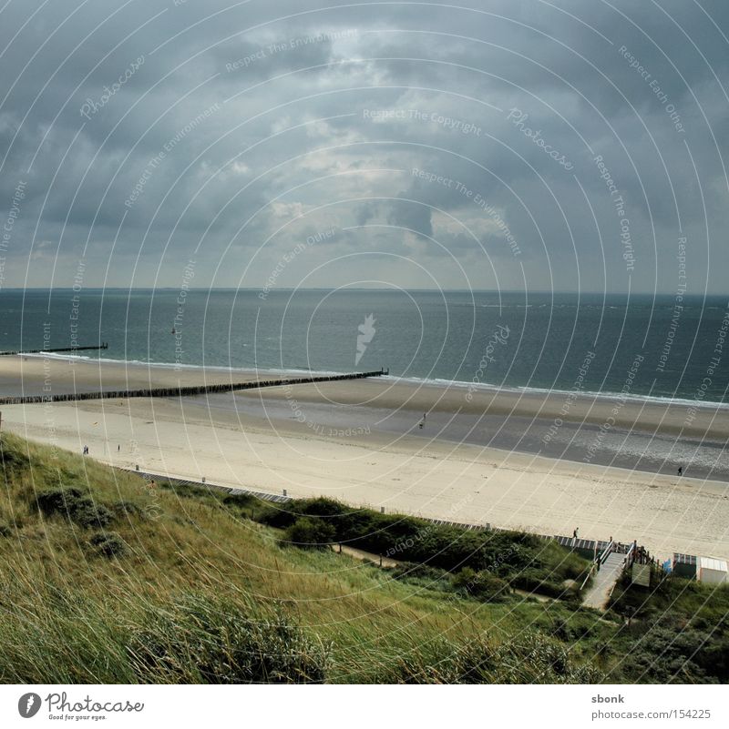 Hier etwas später Strand Meer See Wolken Wetter Sturm Wege & Pfade Zaun Niederlande Schatten Küste Regen