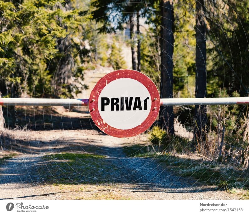 Ende der Freiheit.... Natur Baum Wald Straße Wege & Pfade Zeichen Schriftzeichen Schilder & Markierungen Hinweisschild Warnschild Verkehrszeichen