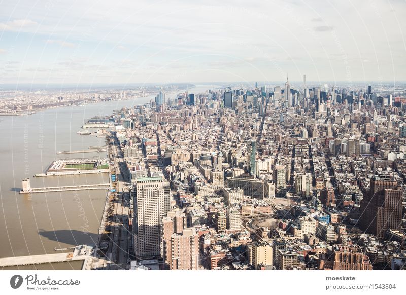 Manhattan, New York City Stadt Stadtzentrum Skyline grau World Trade Center One World Trade Center Empire State Building Hochhaus Hudson River Farbfoto