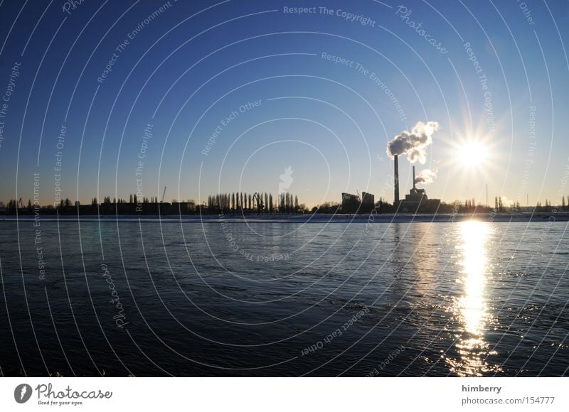 stromlieferanten Elektrizität Stromkraftwerke Fluss Rhein Kohlendioxid Rauch Schornstein Düsseldorf Industrie Skyline Blauer Himmel Klarer Himmel