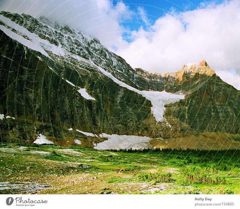 Halber Engel Gletscher Berge u. Gebirge Gipfel Schatten hoch Wolken Wiese Wald Ferne groß Himmel Kanada Schnee Eis