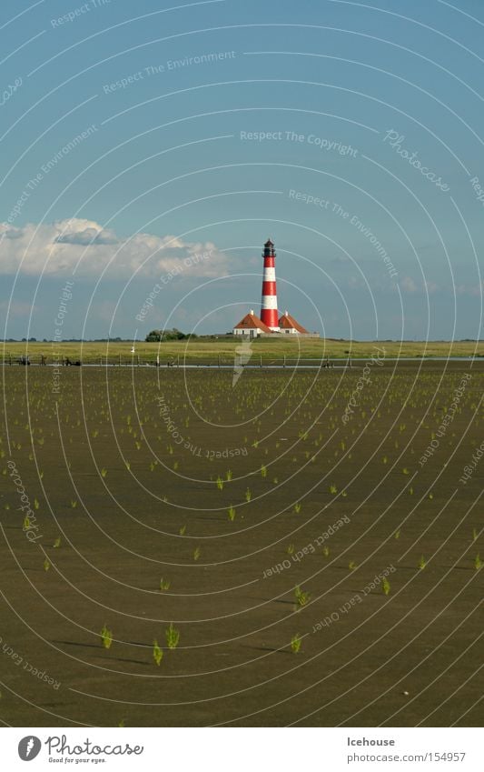 Leuchtturm Westerhever Wattenmeer Ferne Schlick Meer Wolken Nordsee Jever Himmel Wahrzeichen Denkmal