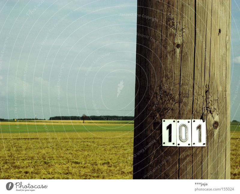 hundert, oder: voll verzählt. Strommast Telefonmast Feld Holz Landwirtschaft Ackerbau Typographie Ziffern & Zahlen Landschaft Schilder & Markierungen 100 flach