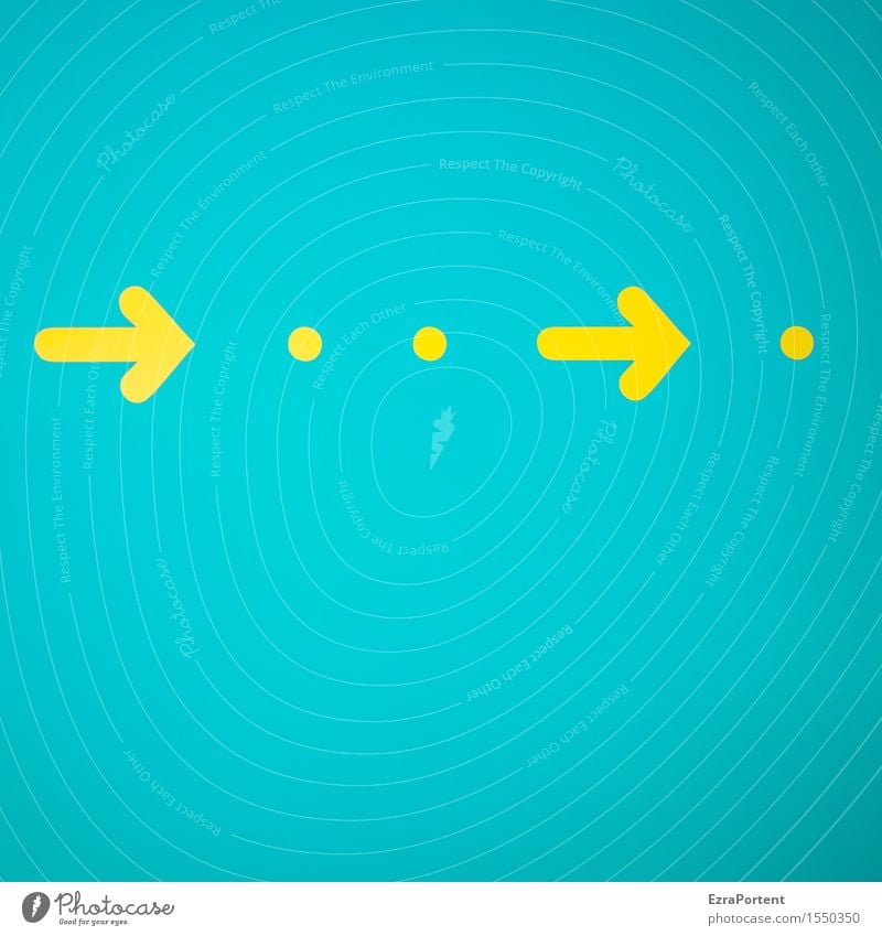 seitwärts Metall Zeichen Pfeil hell blau gelb türkis Design Farbe Wandel & Veränderung Werbung Punkt Richtung richtungweisend Richtungswechsel rechts Farbfoto