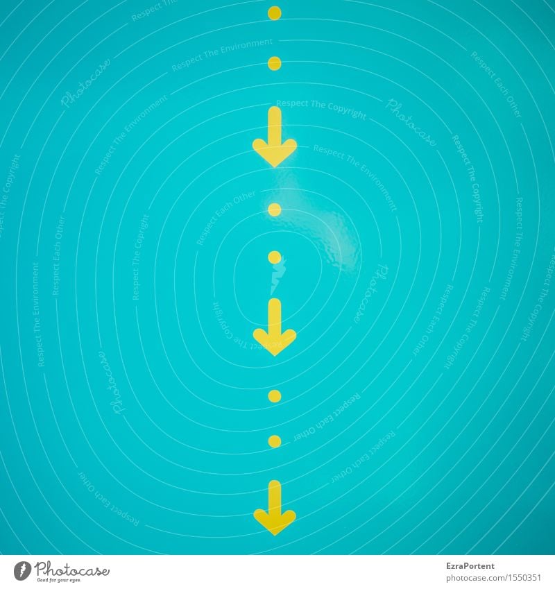 abwärts Metall Zeichen Schilder & Markierungen Hinweisschild Warnschild Pfeil hell blau gelb türkis Design Farbe Werbung Hintergrundbild Richtung