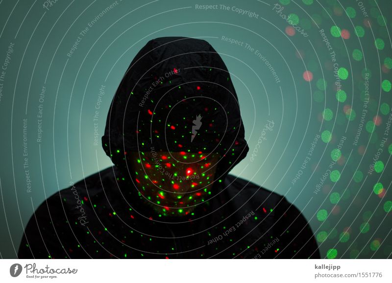 darth v. Mensch maskulin Mann Erwachsene Kopf 1 Zukunft Laser Punkt Lichtpunkt Internet Technik & Technologie vermessen kaputze Farbfoto Studioaufnahme