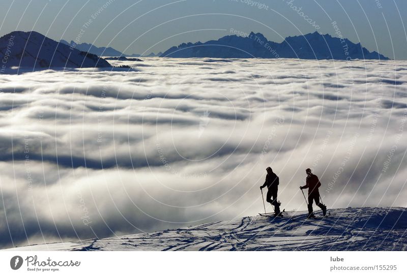 Über den Wolken Wolkenberg Wolkenfeld Wolkenband Wolkenfetzen Wolkendecke Winter Skitour Skifahren Skier Berg Säntis Bregenzerwald Tourismus