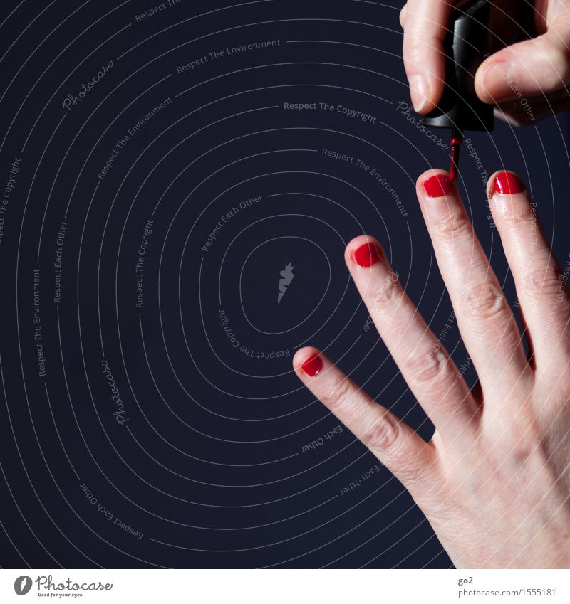 Nagellack Lifestyle Stil schön Körperpflege Maniküre ausgehen Mensch feminin Frau Erwachsene Leben Hand Finger 1 ästhetisch einzigartig rot Farbfoto