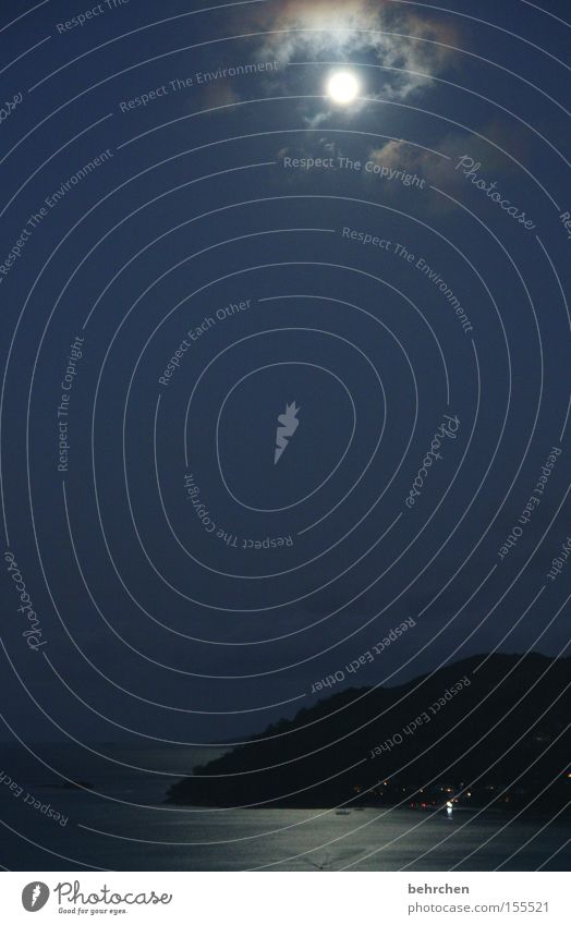 schlaflos Seychellen Nacht Mond Mondschein Flitterwochen träumen dunkel genießen Wolken Himmel Meer Vollmond Aussicht Himmelskörper & Weltall Insel praslin