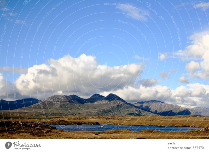 Stilles Land Umwelt Landschaft Erde Wasser Himmel Wolken Schönes Wetter Gras Moos Wiese Feld Hügel Berge u. Gebirge maumturk mountains Seeufer Teich Connemara