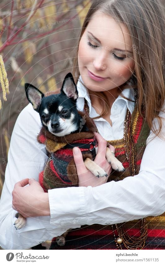 The girl and her dog elegant Stil schön Wohlgefühl Zufriedenheit ruhig Mensch feminin Junge Frau Jugendliche Leben 18-30 Jahre Erwachsene Umwelt Natur Herbst