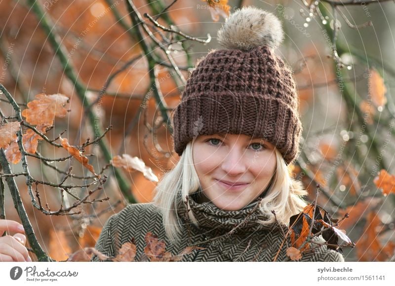 Herbstwetter II Mensch feminin Junge Frau Jugendliche Leben 18-30 Jahre Erwachsene Umwelt Natur Pflanze Wasser Wassertropfen Klima Wetter Regen Baum Blatt Wald