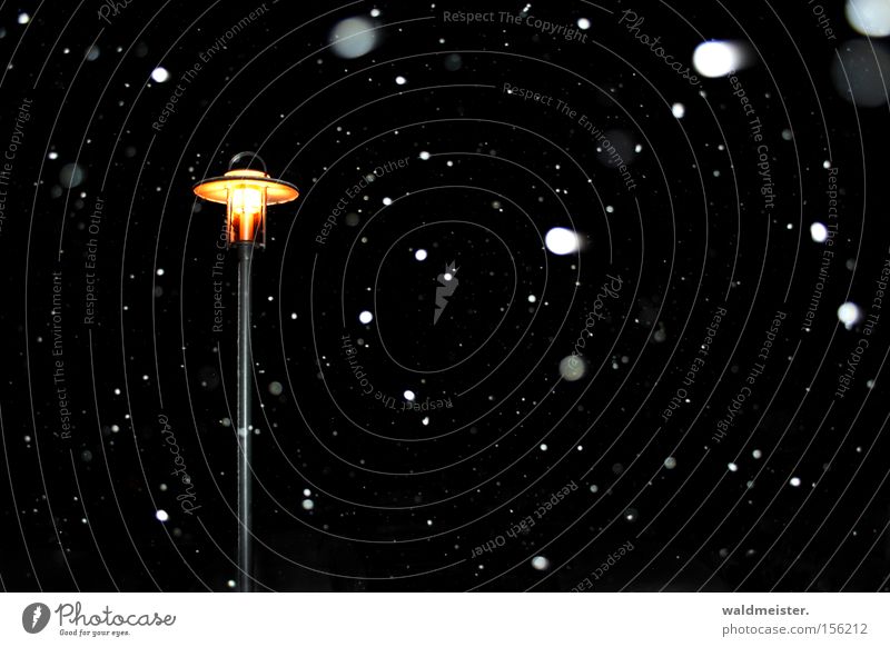 Schneefall Winter Nacht Laterne Licht Schneeflocke kalt Außenaufnahme