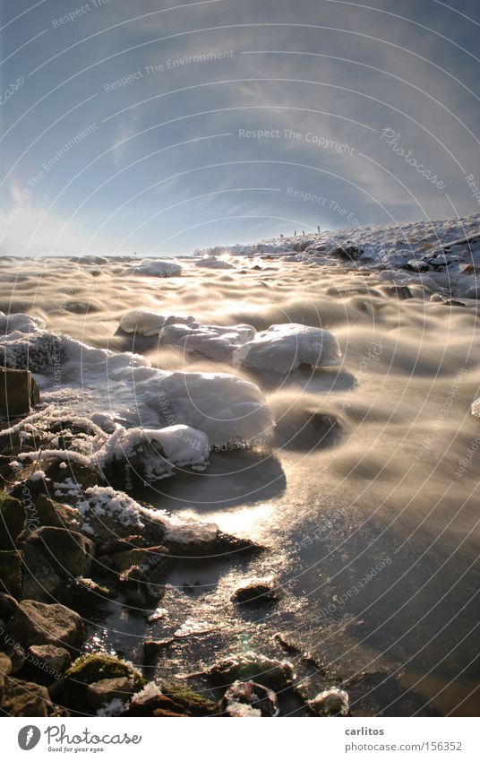 Eingefrorene Bewegung Winter Stromschnellen Langzeitbelichtung fließen Strömung Gegenlicht blenden Fluss Bach Wasserfall Eis Graufilter Schwerkraft rauschen