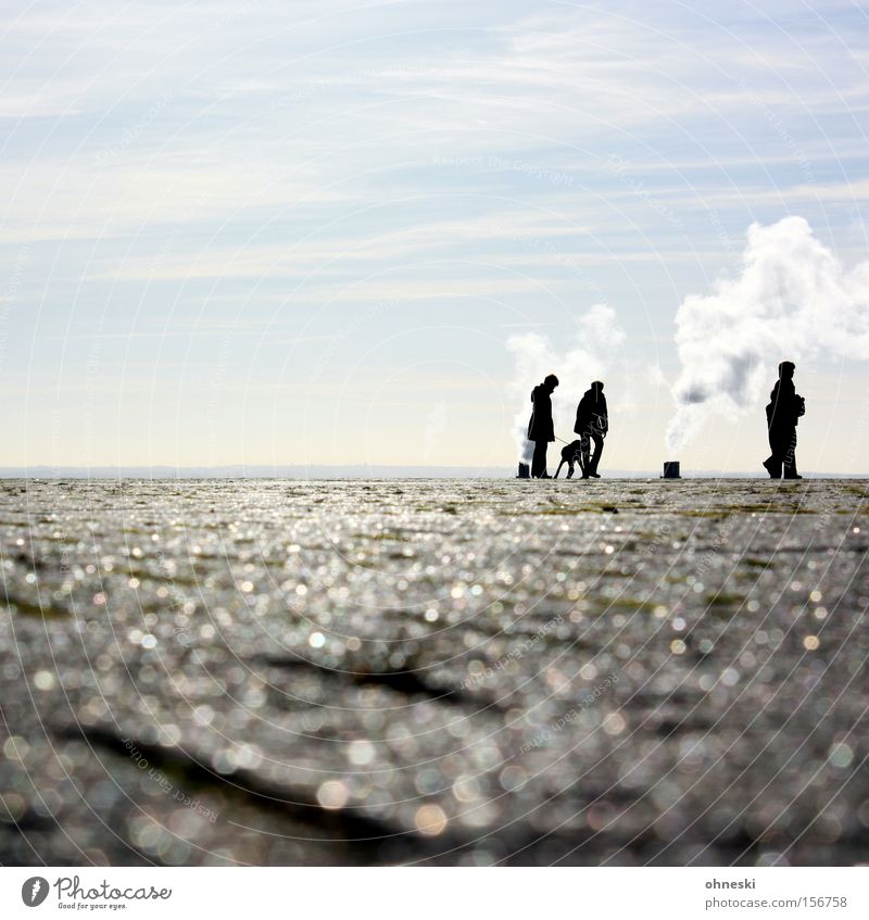 Gruppenbild mit Dame (und Hund) Horizont Ausflug Sonne Rauch Abgas Wasserdampf Industrie Kultur Spaziergang Himmel Mann sprechen Himmelskörper & Weltall