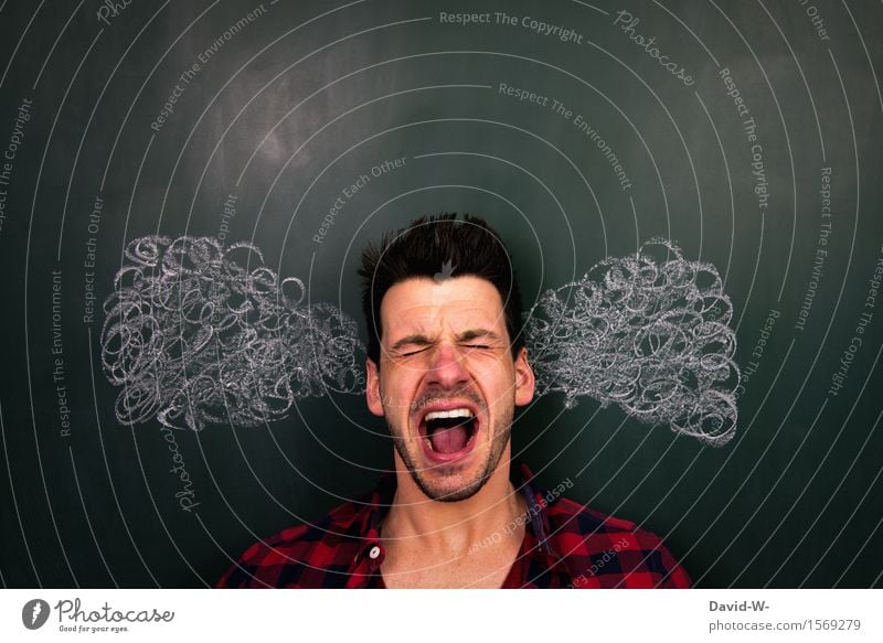 Überlastet Schule lernen Tafel Studium Student Prüfung & Examen Mensch maskulin Junger Mann Jugendliche Erwachsene Leben Kopf 1 Kunst toben Aggression