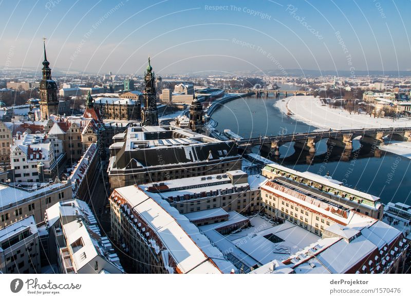 Elbmetropole Dresden Ferien & Urlaub & Reisen Tourismus Ausflug Ferne Sightseeing Städtereise Umwelt Schönes Wetter Schnee Flussufer Hauptstadt Stadtzentrum