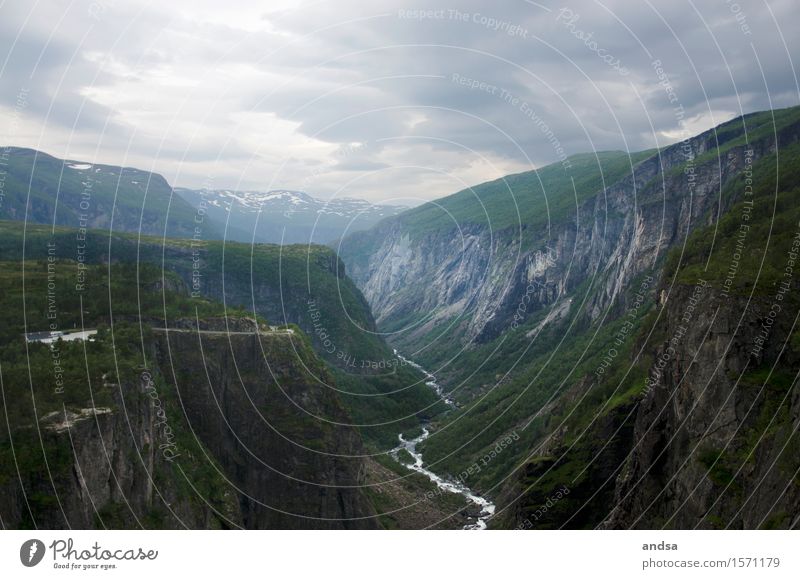 Vøringsfossen Ferien & Urlaub & Reisen Tourismus Ausflug Abenteuer Ferne Freiheit Berge u. Gebirge wandern Norwegen Landschaft schlechtes Wetter Gras Sträucher