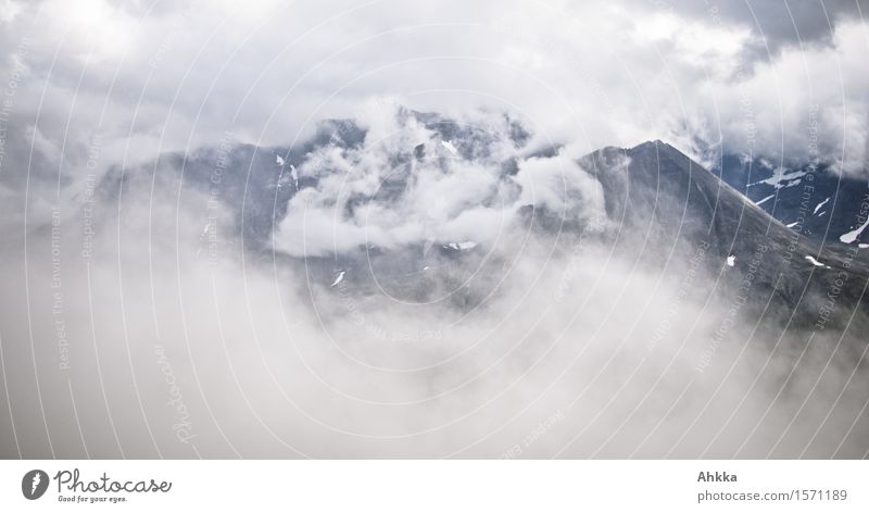 verhüllt Landschaft Wolken schlechtes Wetter Nebel Berge u. Gebirge gigantisch Unendlichkeit wild weiß Überraschung Bewegung chaotisch Einsamkeit einzigartig