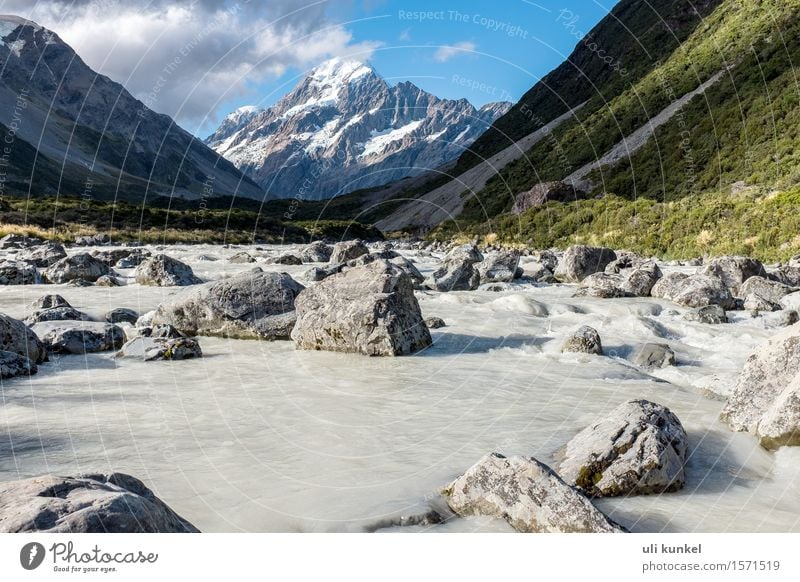 Hooker Valley River Ferien & Urlaub & Reisen Tourismus Ausflug Abenteuer Ferne Freiheit Sommer Berge u. Gebirge wandern Wintersport Natur Landschaft Wasser