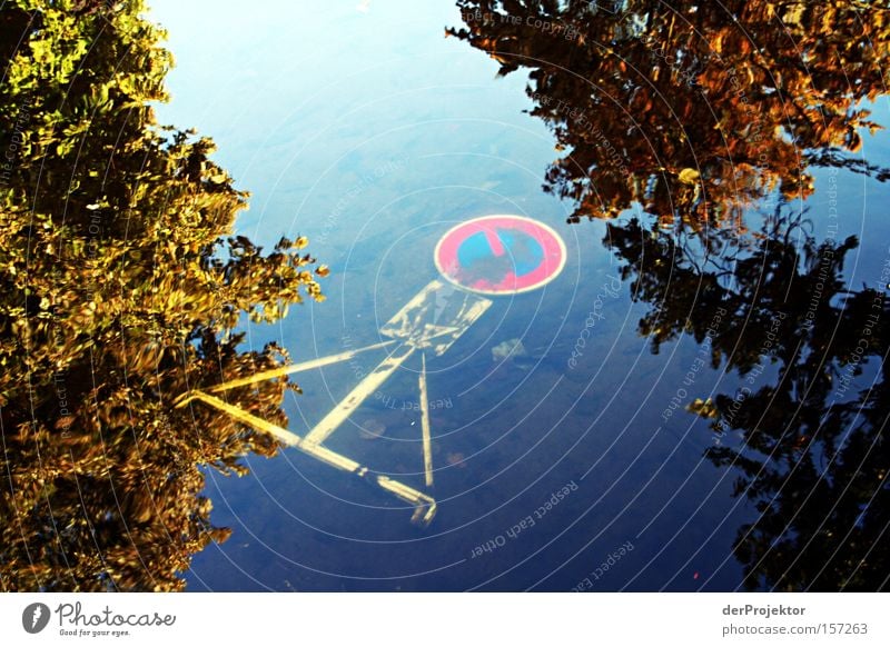 Parken verboten Wasser Herbst Frankreich Schilder & Markierungen Reflexion & Spiegelung Himmel Verbote untergehen Colmar blau ertrunken