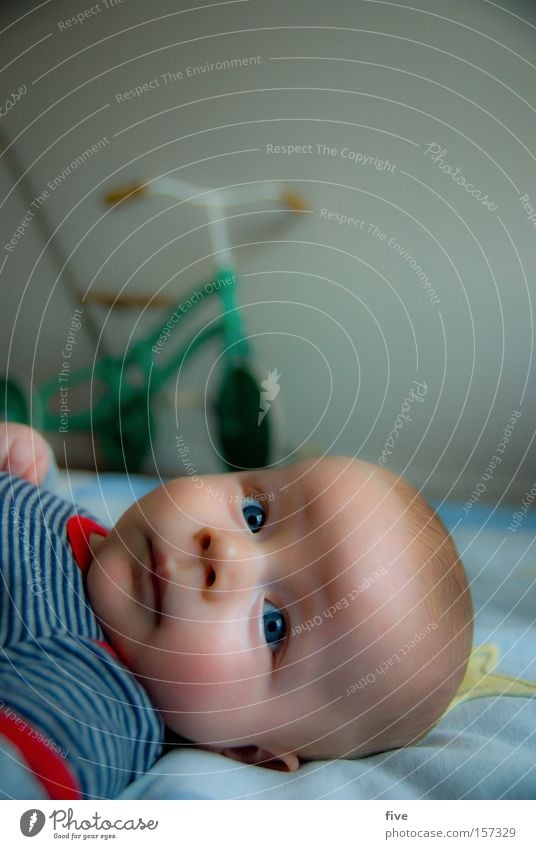 warten aufs radfahren... Kind Baby Gesicht Kopf Raum liegen Auge Blick Dreirad Zufriedenheit Kleinkind Spielen