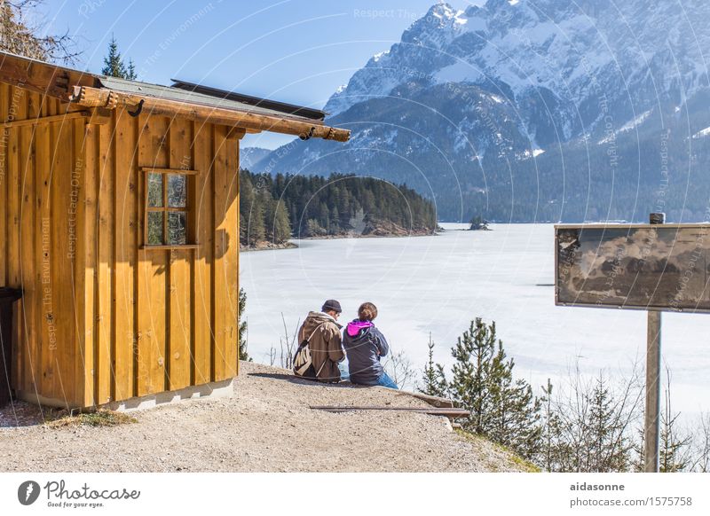 eibsee Landschaft Frühling Winter Schönes Wetter Alpen Berge u. Gebirge Seeufer Eibsee Zufriedenheit Lebensfreude achtsam Verlässlichkeit Vorsicht Gelassenheit