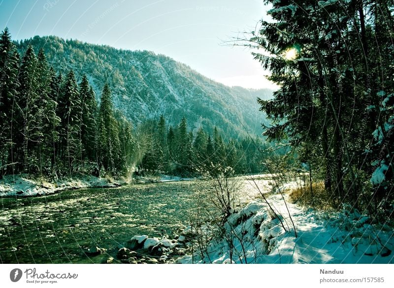 Tauwetter Berge u. Gebirge Frühling Winter Bayern Österreich Grenzgebiet Natur Fluss Bach Schnee kalt Licht Idylle Klarheit Frost frisch Frieden friedlich