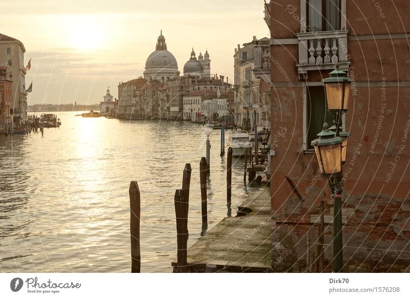 Santa Maria della Salute und der Canal Grande Ferien & Urlaub & Reisen Tourismus Sightseeing Städtereise Sonne Sonnenaufgang Sonnenuntergang Sonnenlicht