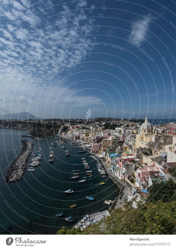 Procida Ferien & Urlaub & Reisen Tourismus Ausflug Sommerurlaub Meer Insel Landschaft Küste Bucht Neapel Italien Dorf Fischerdorf Haus Gebäude Architektur