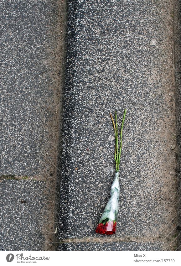 Ein RIESEN Blumenstrauß Farbfoto Außenaufnahme Feste & Feiern Valentinstag Muttertag Rose Treppe Straße Wege & Pfade Stein grau Verliebtheit Liebeskummer