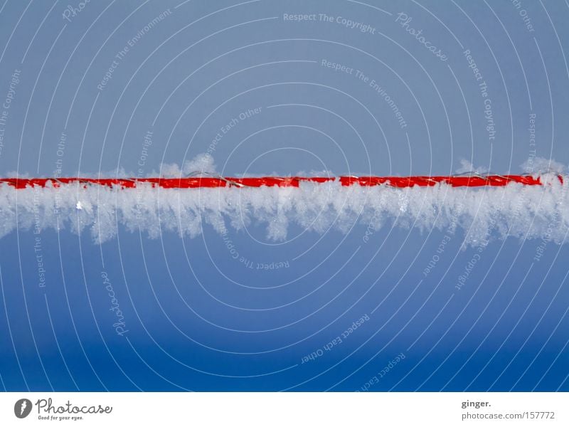 Wired Ice Winter Schnee Himmel Eis Frost Metall Kristalle kalt blau rot weiß Draht Weidezaun gefroren elektrisch Franse Kristallstrukturen Verlauf Farbfoto