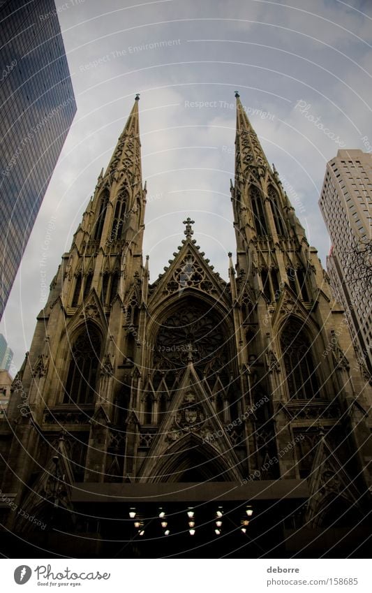 Blick auf die St. Patrick's Cathedral in New York City. Himmel Stadt Hauptstadt Stadtzentrum überbevölkert Einfamilienhaus Hochhaus Kirche Dom Bauwerk Gebäude