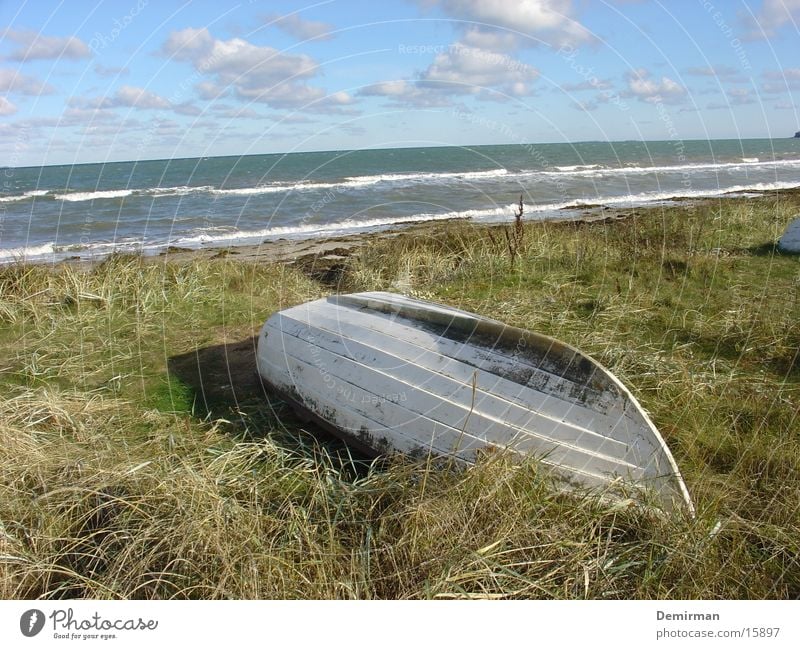 gestrandet 2 Strand Wasserfahrzeug weiß Wiese Einsamkeit Gras Schaum Meer schön Natur obskur Himmel Insel boat ship water ocean Dänemark lost