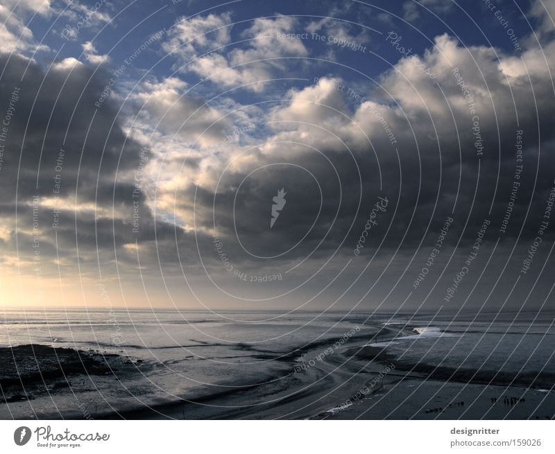 Fahrwasser Nordsee Wattenmeer Schlick Ebbe Flut Wassermassen Gezeiten Spuren Wege & Pfade Wasserfahrzeug Schifffahrt dramatisch Dramatik Wetter Wind Sturm Meer