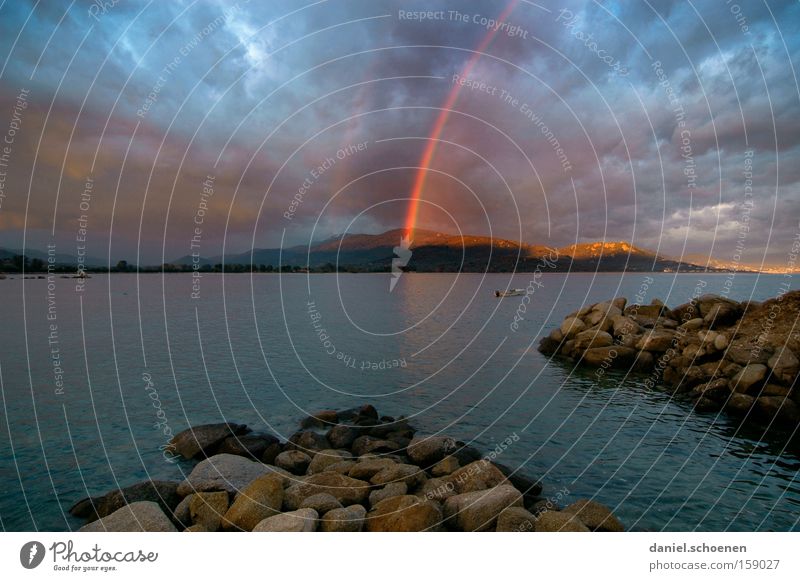 Schatzinsel Regenbogen Insel Gewitter Sonne Sonnenstrahlen Meer Wasser Ferien & Urlaub & Reisen Reisefotografie Mittelmeer Himmel Strand Küste Licht Korsika