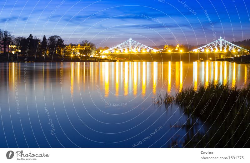 Dresden II Natur Landschaft Nachthimmel Sonnenaufgang Sonnenuntergang Schönes Wetter Flussufer Deutschland Europa Stadt Stadtzentrum Menschenleer Brücke Verkehr