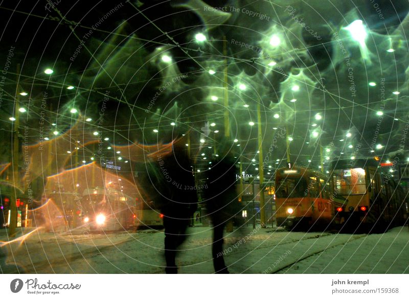 encore une fois Platz Schnee Graz Stadt 8 Nachtleben Verkehr Beleuchtung Lampe Straßenbeleuchtung Licht Verkehrswege Winter schneetreiben