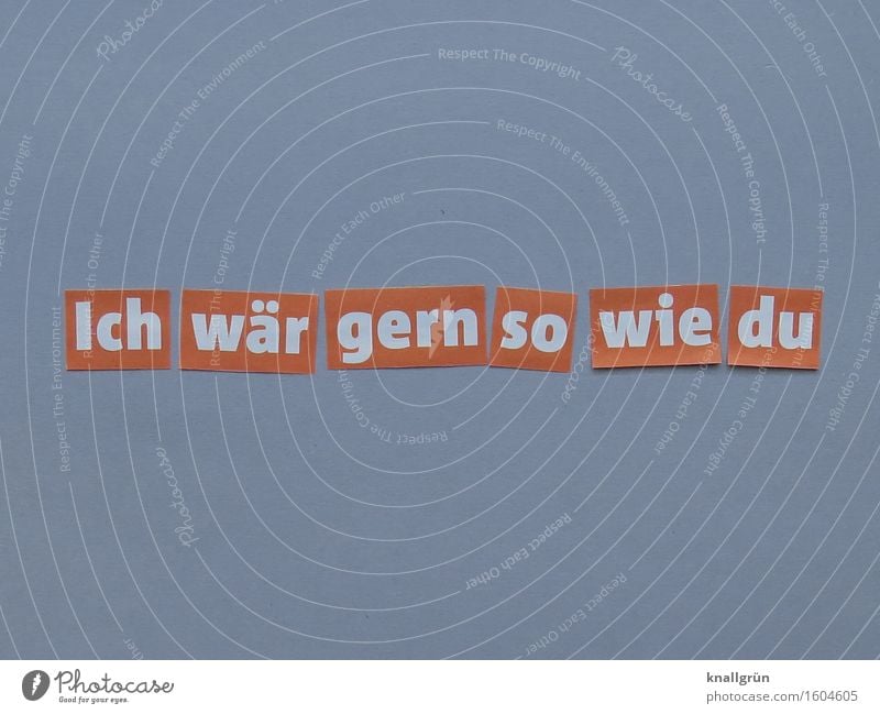 Ich wär gern so wie du Schriftzeichen Schilder & Markierungen Kommunizieren eckig grau orange weiß Gefühle Begeisterung Solidarität Neugier Inspiration