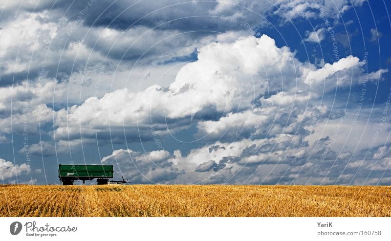 hängerchen Anhänger Sommer Ernte Feld Stroh Wolken Himmel blau Getreide Halm weiß