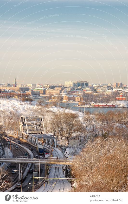 Stockholm Schweden Sverige Winter Stadt Skyline Schnee Europa Außenaufnahme Meer Nautisches Schiff