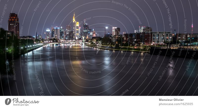 Mainhattan Skyline, Frankfurt, Germany, 2016 Fluss Stadt bevölkert Hochhaus dunkel blau schwarz Frankfurt am Main Nachtaufnahme long exposure Langzeitbelichtung