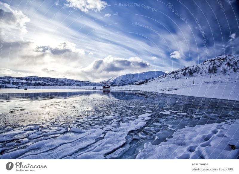 Artic See schön Ferien & Urlaub & Reisen Sonne Strand Meer Winter Schnee Berge u. Gebirge Umwelt Natur Landschaft Himmel Wolken Horizont Klima Wetter Felsen