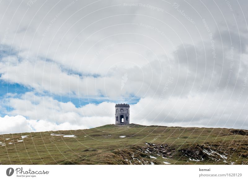 Solomon's Temple Ausflug Abenteuer Freiheit Umwelt Natur Landschaft Himmel Wolken Frühling Wetter Schnee Wiese Hügel Gipfel England Turm Bauwerk Gebäude alt