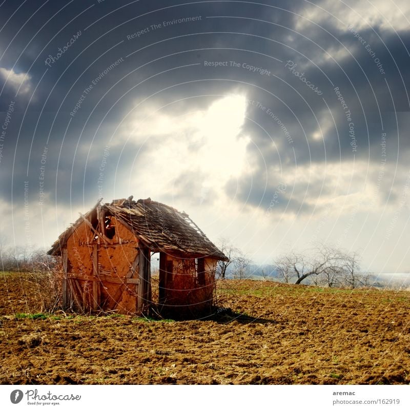 Immobilienkrise Haus Feld Himmel Sonne verfallen Scheune Landschaft Architektur Ruine Hausbau Krise Einsamkeit