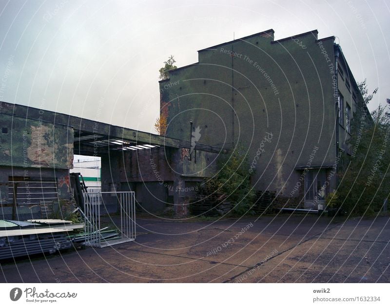 Hutfabrik Luckenwalde Wolken Sträucher Brandenburg Deutschland Haus Industrieanlage Fabrik Bauwerk Gebäude Mauer Wand Fassade Sehenswürdigkeit alt bedrohlich