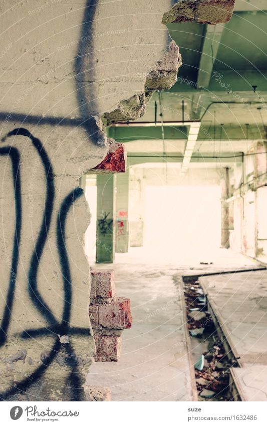 Lichtung Fabrik Ruine Tunnel Architektur Mauer Wand alt hell kaputt Stadt Einsamkeit Verfall Vergangenheit Vergänglichkeit Zukunft Unbewohnt Tunnelblick