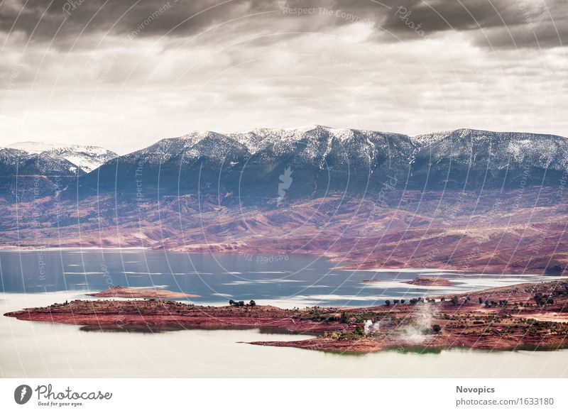 Barrage Bin El-Ouidane - Morocco Berge u. Gebirge Natur Landschaft Sand Wasser Himmel Wolken Winter Hügel See Fluss Wüste Gebäude rot schwarz weiß Stausee