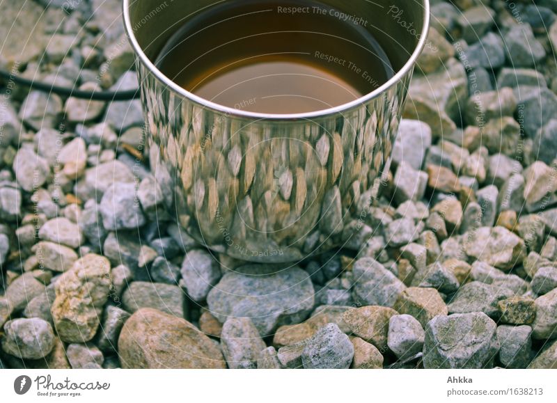 Tarntasse Getränk Erfrischungsgetränk Heißgetränk Tee Tasse Natur Urelemente Dürre Stein Metall Wasser trinken trocken Stress Sucht Tarnung Anpassung Trinkgefäß